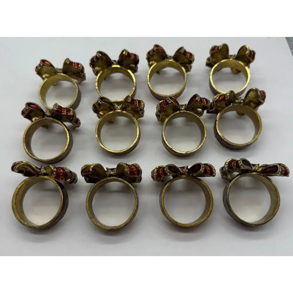 Set of 12 Mix Color Bombay‎ Company Christmas Jeweled Enameled Bow Napkin Rings